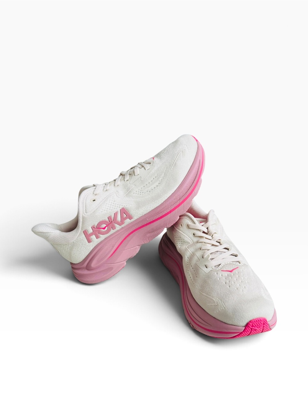 Hoka Women's White and Pink Running Shoes — Cushioned Road Trainers